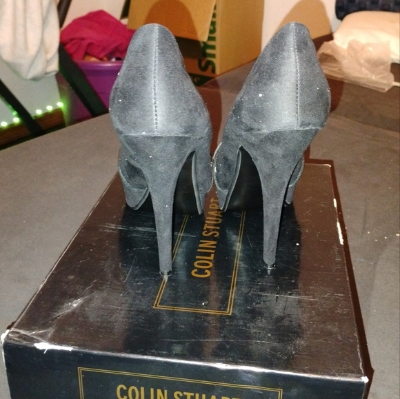 Black Chunky Platform Heels with White Stripe - Picture 5 of 9